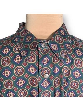 Vintage Kenneth Gordon New Orleans Heirloom Shirt Hunter Green Geometric Print